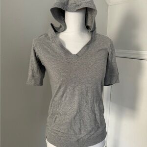Gray V-Neck Hooded Women's Top